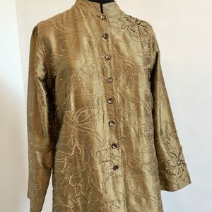 Chico's Beige Silk Embroidered Jacket Sz 1 (med 8)